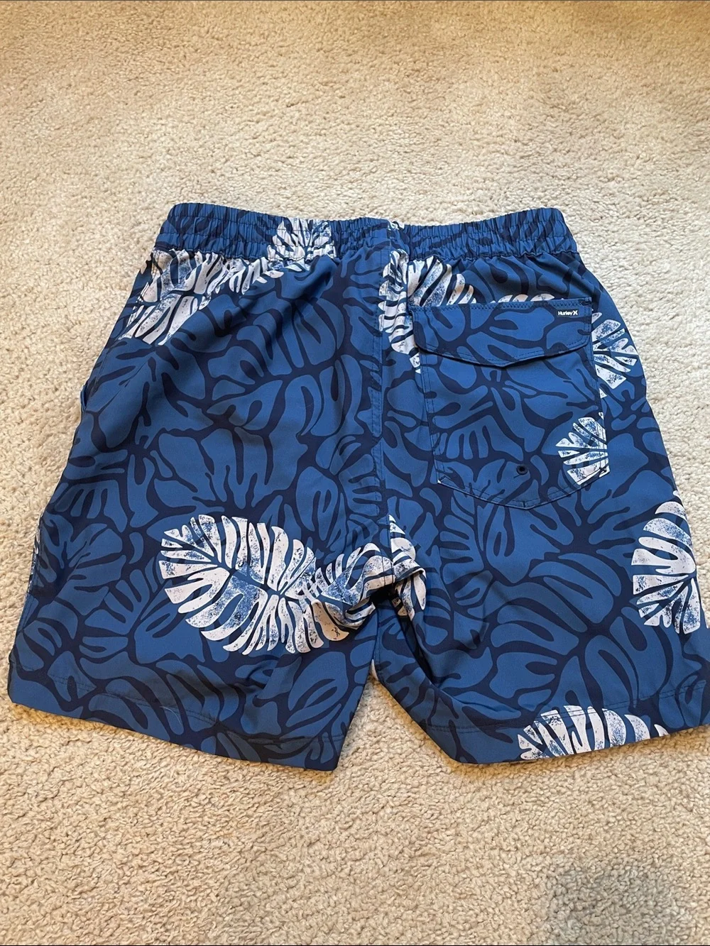 Hurley Navy and White Tropical Leaf Swim Shorts